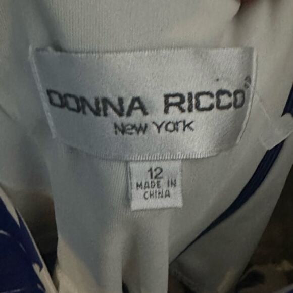 Donna Ricco Blue & White Floral V-Neck Dress – Size 12 - Picture 4 of 5